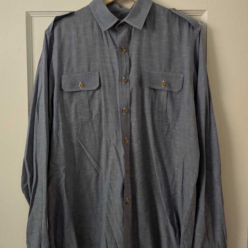 Saint Laurent Blue Chambray Military Shirt